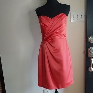 Coral Ruched Strapless Sheath Dress